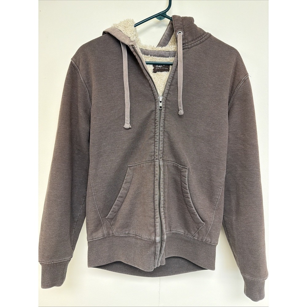 GAP Y2K Brown Sherpa Full Zip Jacket With Hood Size Small